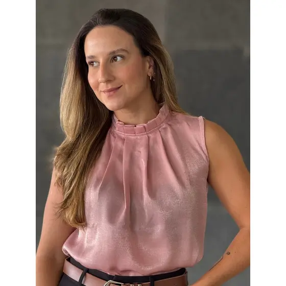 Blusa Feminina Satin Gola Drapeada Elegante Sem Decote Exclusive Sem Mangas Casual