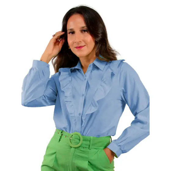 Blusa Feminina Manga Longa Social Cambraia Elegante Estilo Office Escritório