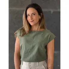 Blusa Feminina de Linho Viet Até G1 Manga Curta Gola Redonda Casual Lisa Básica Inverno Frio
