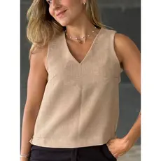 Blusa Feminina Linen com Detalhes Botões Laterais Regata Lisa Básica Fresca