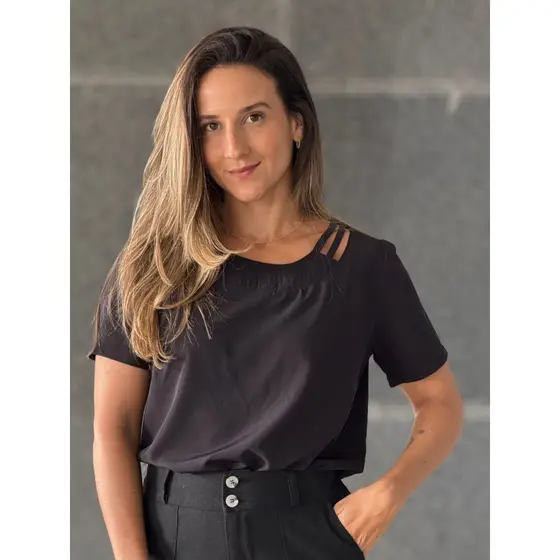 Blusa Feminina Manga Curta Sem Decote B谩sica Lisa Four Stripes Outubro Tend锚ncia