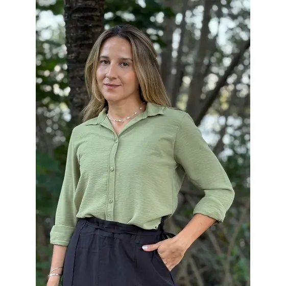 Blusa Feminina Estilo Office Manga Longa com Punho Largo Social Para Trabalho Escritório
