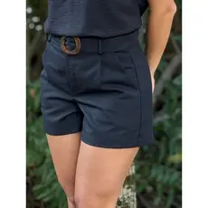 Short Feminino Linho New Idea Com Cinto E Bolsos Laterais Curto Primavera Verão