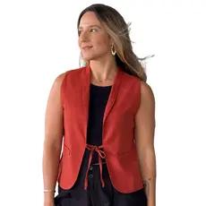 Colete Feminino de Linho de Amarrar Aberto na Frente Tendência Verão Fresco Sem Manga Casual Liso Básico Várias Cores