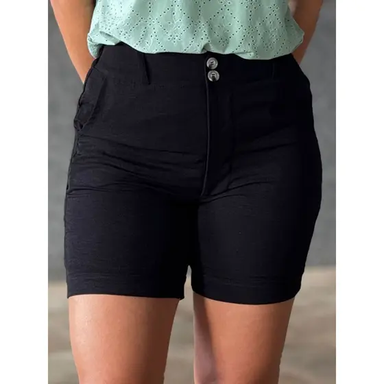 Short Feminino Básico Bolsos Laterais com Forro Elástico na Cintura Estilo Bermuda