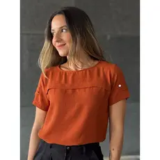 Blusa Feminina Tira Transversa No Busto Manga Curta Básica Lisa Estilo Casual