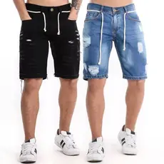 Bermuda Jeans Masculino Rasgada Slim Premium Lycra Promoção com lycra