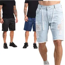 Bermudas Masculinas Jeans Com Lycra Slim Fit  Rasgado promoção direto da fabrica Roupas Masculina com lycra