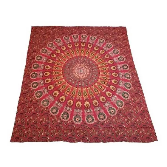 Colcha Casal Indiano Familia  Mandala Vermelho