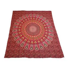 Colcha Casal Indiano Familia  Mandala Vermelho