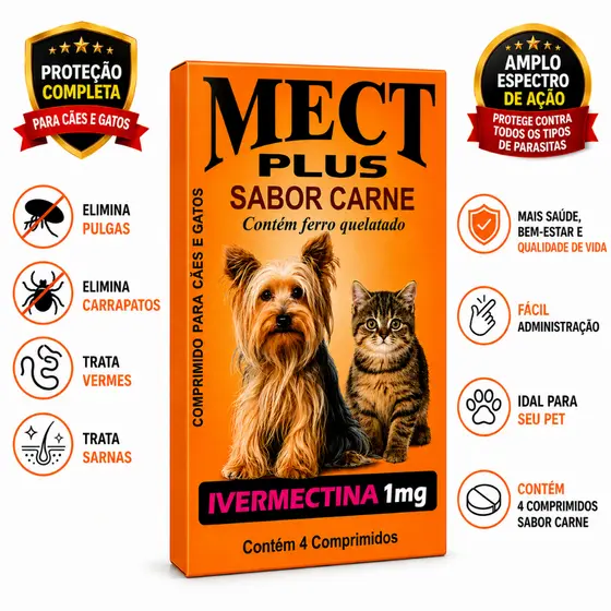 Remédio Para Pulgas E Carrapatos 2,5 à 60Kg Mect Plus Antipulgas Para Cães E Gatos
