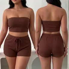 Conjunto Plus Size Feminino Cropped e Short Conjunto Feminino Verão Canelado Top e Shorts Duas Peças Tamanho 36 ao 58