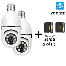 Kit 2 Câmera Segurança Lâmpada WiFi 360° Yoosee PTZ Full HD Visão Noturna com 2 Cartão 16GB
