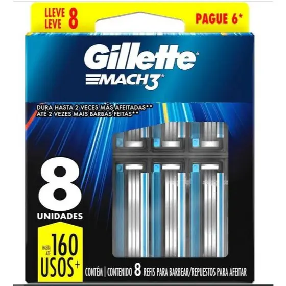 Gillette Mach 3 Refil De Lâminas Contém 8 Cartuchos