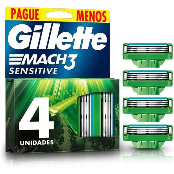 Gillette Mach 3 Sensitive Refil De Lâminas Contém 4 Cartuchos