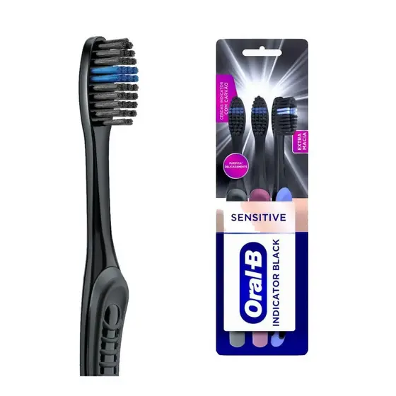 Escova Dental Oral-b Indicador Black Com Carvão 3 Unidades Preto