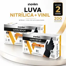 Kit Luva Nitrílica Vinil 200 Unidades Preta Tamanhos P M G