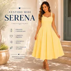 Vestido Midi Com Bojo Acinturado Serena Premium Feminino