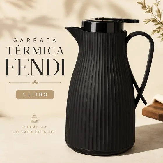 Garrafa Térmica Canelada Preta com Alça para Café Chá 1 Litro Elegante