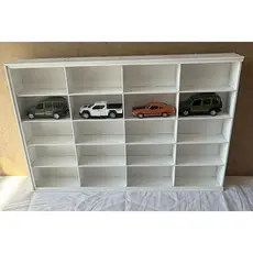 expositor  para carrinhos escala1.43  em mdf pintado branco capacidade 20 carrinhos
