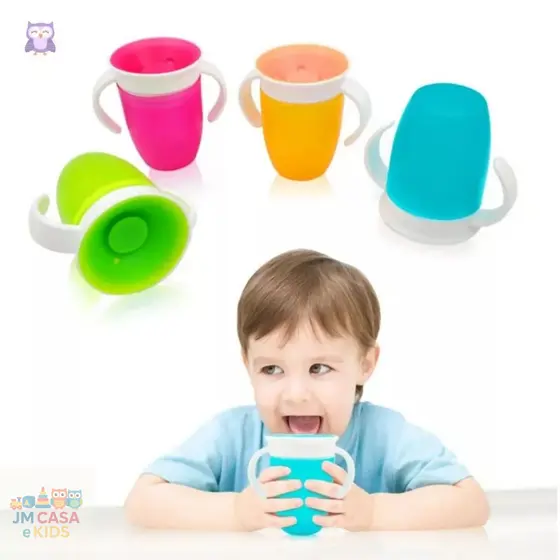 Copo Treinamento Antivazamento 360° Alça Infantil Bebê Transição Sem Bico Silicone