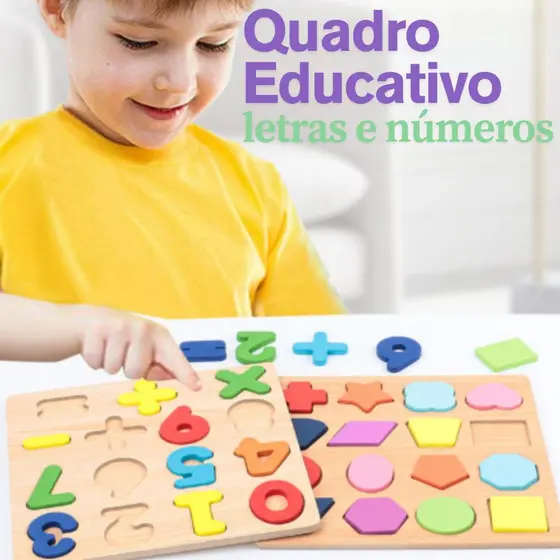 Quadro Madeira MDF Pedagógico Educativo Alfabeto e Números Infantil