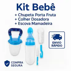 Kit Colher Dosadora Silicone Chupeta Alimentadora Porta Frutas Papinha e Escova de Lavar Mamadeira..