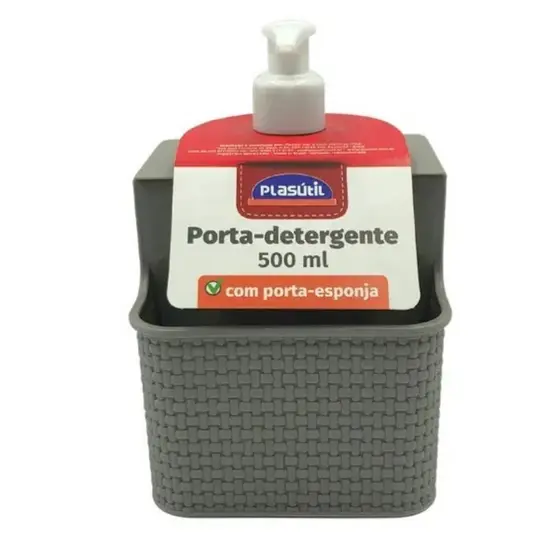 Porta Detergente E Esponja Cinza Cozinha Plasútil 500 ML