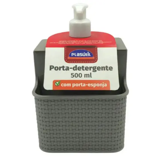 Porta Detergente Liquido Com Compartimento Para Esponja Cinza - 500ml