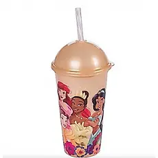 Copo Shake de Plástico com Tampa e Canudo Princesas 500ml
