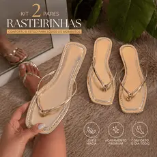 Kit 2 Pares Sandália Rasteirinha Tira Brilho Feminina Elegante Macia Festa Trabalho Dia Dia