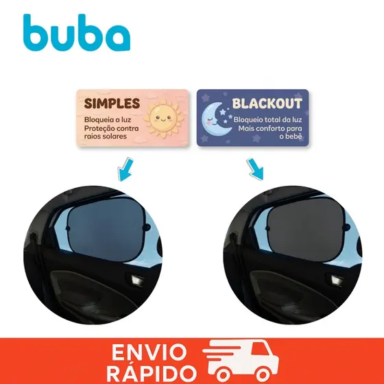Protetor Solar Blackout Buba Kit Com 2 Carro Infantil Para Carro Buba Com Ventosa Protege do Sol UV