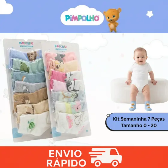 Meia Bebe Kit 1/3/7 Pares Semaninha Recém Nascido 00-15 Infantil Menino Menina SORTIDAS Infantis