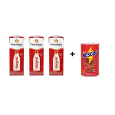 Leites Piracanjuba Integral  kit 3un 1L + Achocolatado Nescau Pote 350g | Café da Manhã Completo