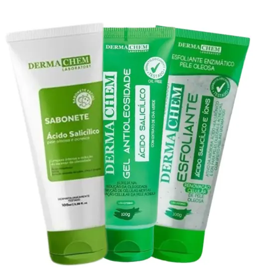 Kit SkincareLimpeza para Pele Oleosa e Acne Sabonete Esfoliante e Gel Dermachem