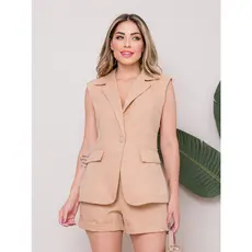 Conjunto Feminina Colete Com Shorts Blazer Tecido Alfataria Maravilhosa Elegante 2023