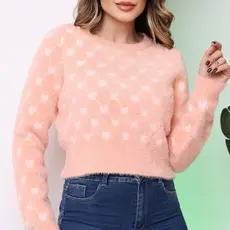 Liuhan Modas Blusa suéter feminino de pelinhocroppedmangalongamoletomgrossoinvernoblusadefriogolaredondacoraçãoestampada