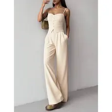 Conjunto Regata Com Alça E Calça Pantalona Feminina Alfaiataria Elegante Casual Trabalho Festa Simples Liso