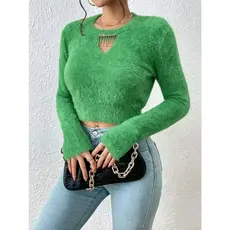 Liuhan Modas blusa sueter feminino de pelinho cropped manga longa moletom grosso inverno blusa de frio gola redonda liso