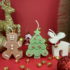 Kit Vela Decorativa Natalina 3 Unidades Aromática Enfeite Natal Desenho Biscoito Árvore e Rena