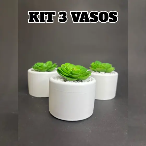 Kit 3 Vasos Decorativos de Gesso com Arranjos Decoração para Sala, Banheiro, Rack, Escritório, Quarto Estilo Moderno