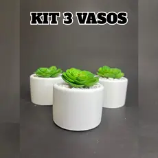Kit 3 Vasos Decorativos de Gesso com Arranjos Decoração para Sala, Banheiro, Rack, Escritório, Quarto Estilo Moderno