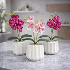 Vasos Decorativos com Orquídea Artificial em Gesso Cerâmico Branco para Sala, Escritório, Casa, Apartamento Decoração