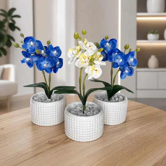 Conjunto Decorativo Com 1/2/3 Vasos Incluso Planta Flor Orquídea Artificial Para Decoração Sala Lavabo Quarto Banheiro