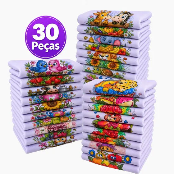 Kit 5 a 30 Pano De Prato Grande Atacado 45X75Cm De Cozinha Estampado Algodão