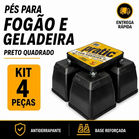 Kit 4 Pés Quadrado para Fogão e Geladeira com Rodinhas | Mais Praticidade no Dia a Dia