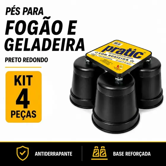Kit 4 Pés Redondo para Fogão e Geladeira com Rodinhas | Mais Praticidade no Dia a Dia
