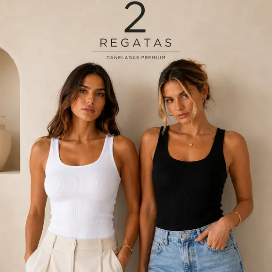 Kit com 2 Blusa Regata Feminina Básica Canelada
