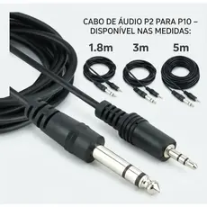 Cabo P2 para P10 Estéreo Profissional 1,8m/3m/5m Mesa de Som Microfone Caixa Guitarra Violão