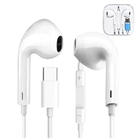 Fone de Ouvido com Fio Intra Auricular Tipo-C Branco – Som Estéreo, Microfone Integrado e Controle de Chamadas
